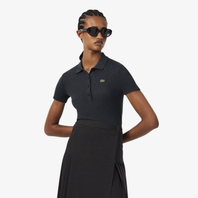 Женское хлопковое облегающее поло Lacoste L.12.D в рубчик