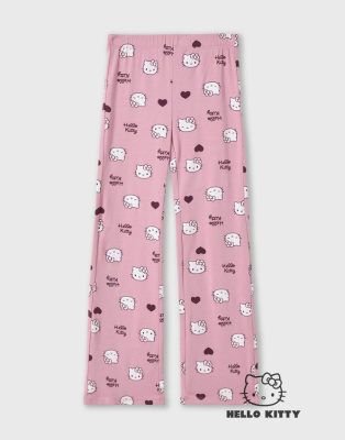 Розовые легинсы клёш в рубчик с принтом Hello Kitty для девочки Глория Джинс