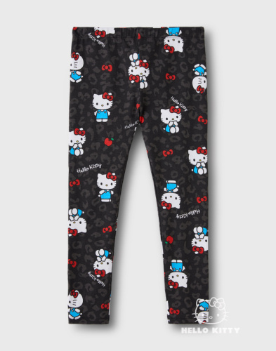 Чёрные легинсы в рубчик с принтом Hello Kitty для девочки Глория Джинс