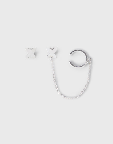 Серебристые серьги с каффом Глория Джинс