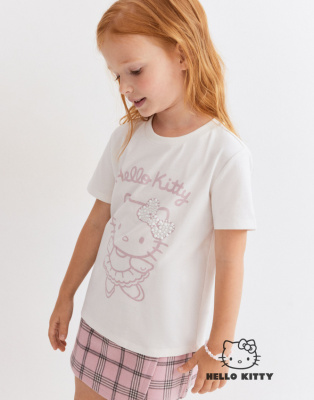 Молочная футболка с принтом Hello Kitty для девочки Глория Джинс