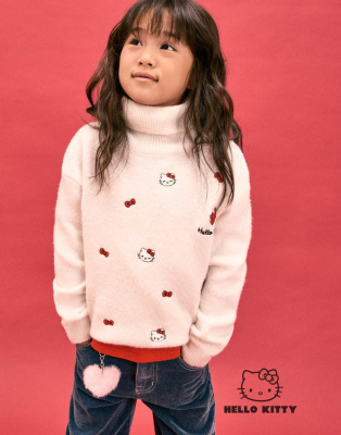Молочный свитер с вышивкой Hello Kitty для девочки Глория Джинс
