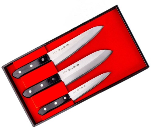 Набор из 3-х кухонных ножей Tojiro Western Knife FT-014, сталь VG-10, рукоять стабилизированная древесина