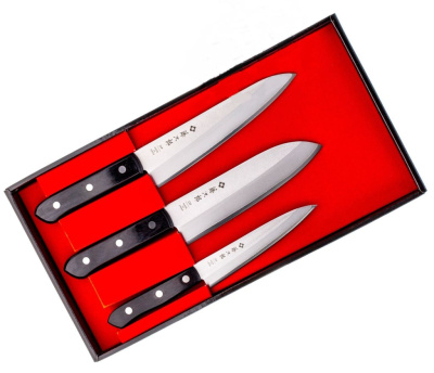Набор из 3-х кухонных ножей Tojiro Western Knife FT-014, сталь VG-10, рукоять стабилизированная древесина