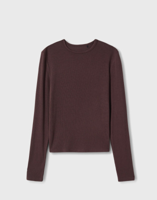Тёмно-коричневый базовый лонгслив в рубчик Глория Джинс