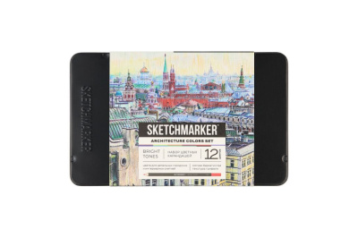 Набор карандашей цветные Sketchmarker "Архитектура" 12 цветов, жестяной пенал