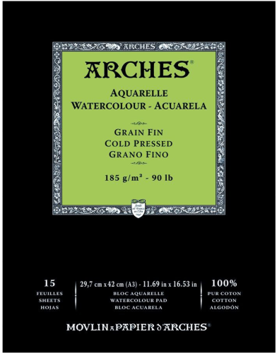 Альбом-склейка для акварели Arches "CP Watercolour" 29,7х42 см 15 л 185 г, 100% хлопок, среднезернис