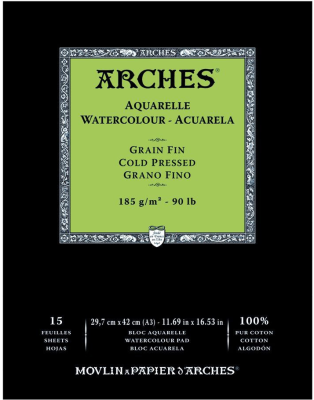 Альбом-склейка для акварели Arches "CP Watercolour" 29,7х42 см 15 л 185 г, 100% хлопок, среднезернис