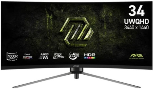 Монитор 34" MSI MAG 345CQRF E20 9S6-3DD14H-042 3440x1440, 21:9, VA, 300cd, 0.5ms, 178°/178°, 2*HDMI, DP, 200Hz, Curved 1000R, Tilt, Swiv, HAS, Pivot,
