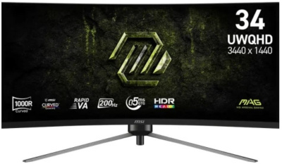 Монитор 34" MSI MAG 345CQRF E20 9S6-3DD14H-042 3440x1440, 21:9, VA, 300cd, 0.5ms, 178°/178°, 2*HDMI, DP, 200Hz, Curved 1000R, Tilt, Swiv, HAS, Pivot,