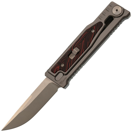 Фронтальный складной нож Reate EXO-M, сталь Elmax, рукоять чёрно-красный G10