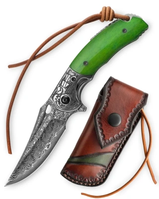 Складной нож Trivisa Puppis-02G/P, сталь Damascus, рукоять кость/сталь