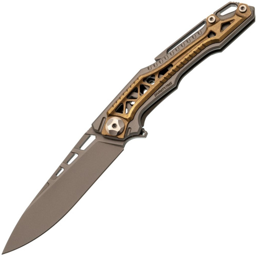 Складной нож Nimo Knives Divinity Tree, сталь M390, рукоять титан, серый/золотой