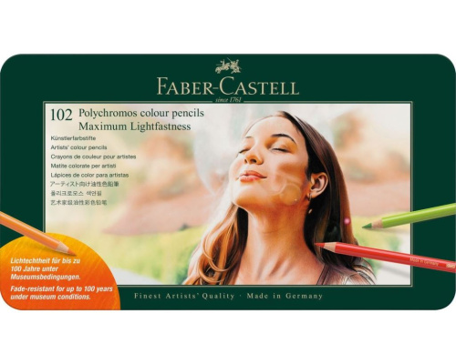 Набор карандашей цветные Faber-Castell "Polychromos" 102 цв., заточен., метал. коробка