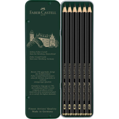 Набор карандашей чернографитных матовых Faber-Castell "Pitt Graphite Matt" 2B, 4B, 6B, 8B, 10B, 12B