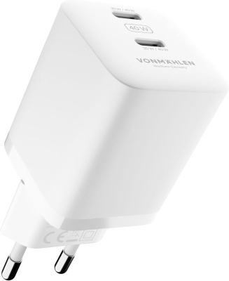 Сетевое зарядное устройство Vonmählen Unity 2xUSB-C, GaN, 40Вт белый