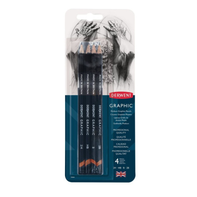 Набор карандашей чернографитных Derwent "Graphic Medium" 4 шт (2B, B, HB, 2H) в блистере