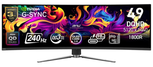 Монитор 49" MSI MPG 491CQPX QD-OLED 9S6-3FA84T-022 5120X1440 LED 32:9, 250cd, 0.03мс, 178ГР/178ГР, HDMI, DP, USB, 240HZ, HAS, pivot, black