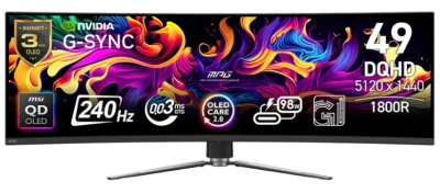 Монитор 49" MSI MPG 491CQPX QD-OLED 9S6-3FA84T-022 5120X1440 LED 32:9, 250cd, 0.03мс, 178ГР/178ГР, HDMI, DP, USB, 240HZ, HAS, pivot, black