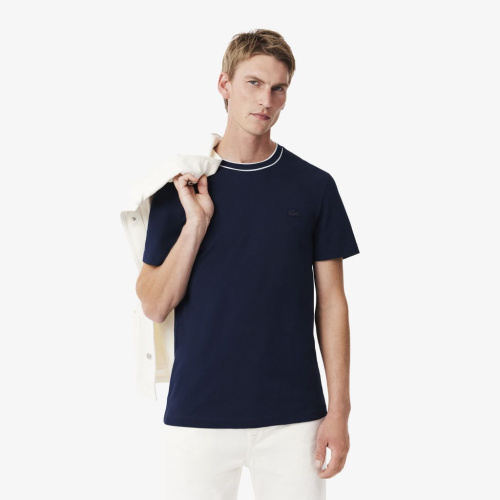 Мужская футболка Lacoste с воротником в полоску из эластичного хлопка