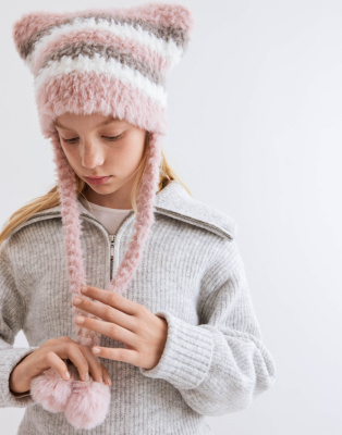 Пушистая шапка-ушанка в полоску Глория Джинс