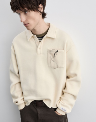 Молочный свитшот-поло с накладным карманом Глория Джинс