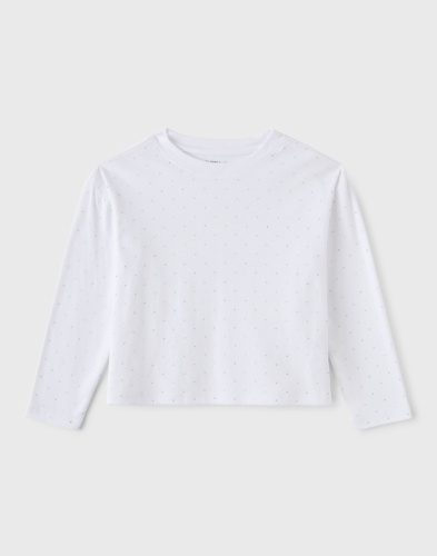 Белый лонгслив оверсайз со стразами для девочки Глория Джинс