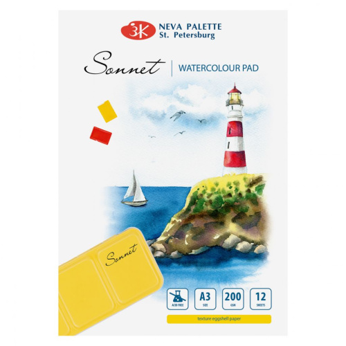 Альбом-склейка для акварели Sonnet, А3, 12 л 200 г, 100% целлюлоза, яичная скорлупа