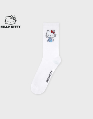 Белые высокие носки в рубчик с принтом Hello Kitty Глория Джинс