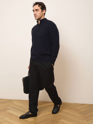 Джемпер-поло из кашемира мужской KM010891-D темно-синий
