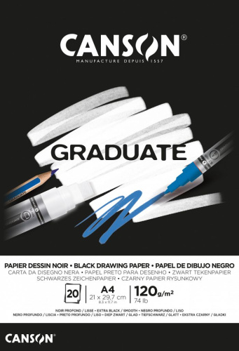 Альбом-склейка для смешанных техник Canson "Graduate" A4 20 л 120 г, черная бумага