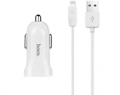 Автомобильный блок питания Hoco Z2 USB+кабель (USB) на (Lightning) 1m/1.5A (белый)