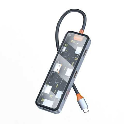 Адаптер Wiwu Cyber HUB USB-C 8 в 1 на 2xUSB 3.0/USB 2.0/SD/TF (3.0)/HDMI (4K30)/PD/RJ45 (CB008) (Gray)