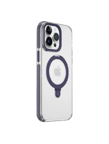Чехол-накладка Wiwu Magsafe (JKK-015) для Apple iPhone 15  пластиковый с подставкой прозрачно-белый (фиолетовая рамка)