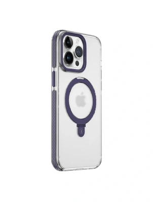 Чехол-накладка Wiwu Magsafe (JKK-015) для Apple iPhone 15  пластиковый с подставкой прозрачно-белый (фиолетовая рамка)