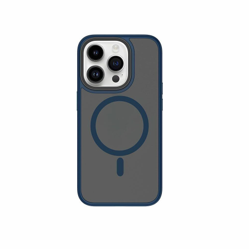 Чехол-накладка Wiwu Magsafe (FGG-011) для Apple iPhone 15 пластиковый прозрачно-черный (синяя рамка)