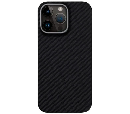 Чехол-накладка Luxo Life+ Magsafe для Apple iPhone 15 Pro Max карбоновый (черно-серый в полоску)