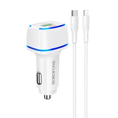 Автомобильное зарядное устройство Borofone BZ14A Type-C/кабель Type-C- Lightning 20W (белый)