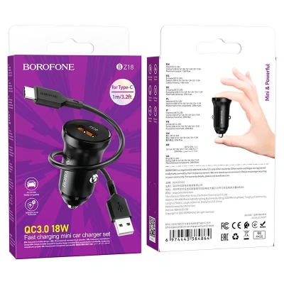Автомобильное зарядное устройство Borofone BZ18 USB/кабель USB- Micro-USB 18W (черный)