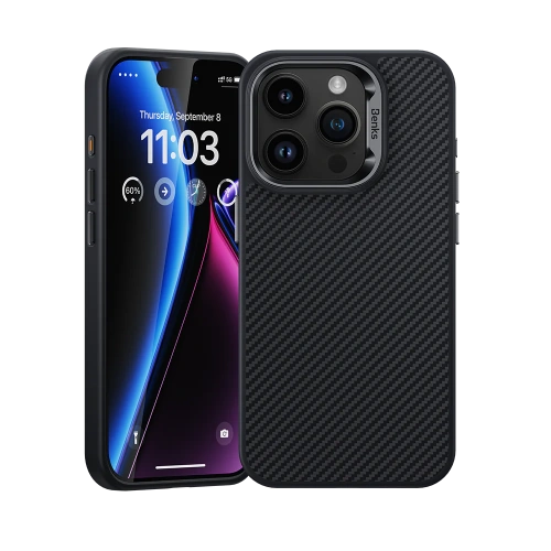 Чехол-накладка Benks Magnetic Carbon 600D Kevlar Case для iPhone 15 Pro Max карбоновый кевлар (арамид) (черно-серый)