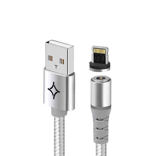 Кабель Stellarway USB-A/Lightning, 1м, нейлоновый, магнитный, серебро
