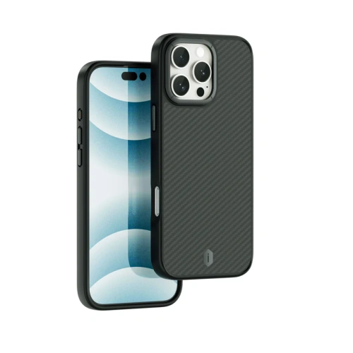 Чехол-накладка Wiwu Kevlar Case Magsafe (DCC-205) для iPhone 16 карбоновый (черно-серый в полоску)