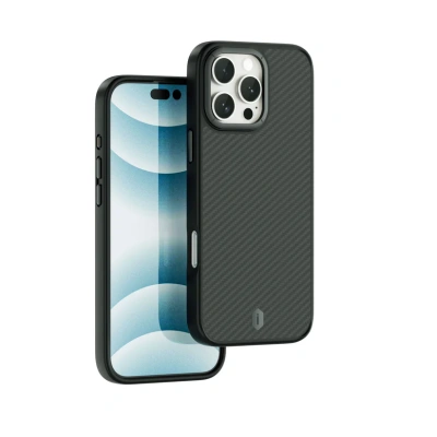 Чехол-накладка Wiwu Kevlar Case Magsafe (DCC-205) для iPhone 16 карбоновый (черно-серый в полоску)