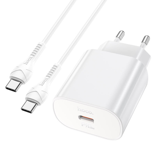 Сетевое зарядное устройство Hoco (N22) Jetta Type-C/PD25W+QC3.0 charger (EU) 3000mA + кабель Type-C (белый)