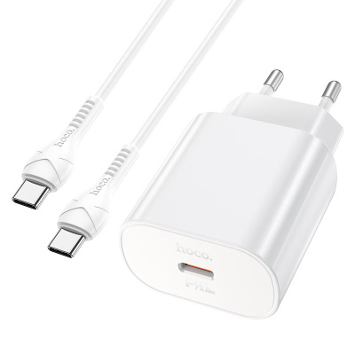 Сетевое зарядное устройство Hoco (N22) Jetta Type-C/PD25W+QC3.0 charger (EU) 3000mA + кабель Type-C (белый)