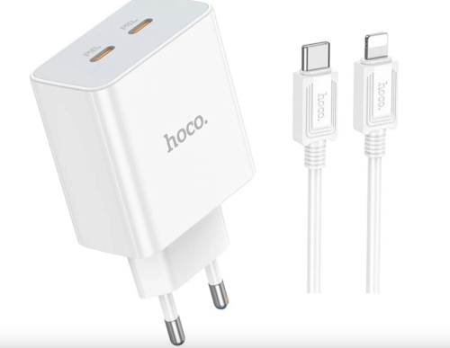 Сетевое зарядное устройство Hoco (C108A) Leader PD 35W/QC3.0 charger (EU) + кабель Type-C/Type-C 1m (белый)