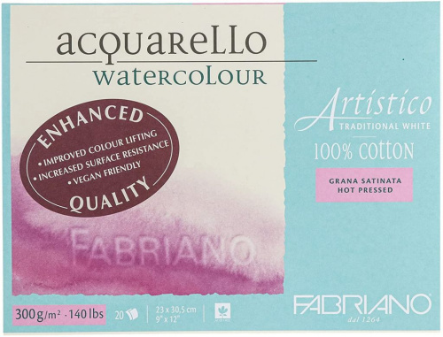 Альбом-склейка для акварели Fabriano "Artistico" Сатин 23x30,5 см 20 л 300 г 100% хлопок, гор. пресс