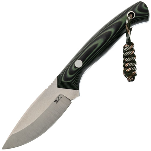 Нож Пиранья, сталь N690, рукоять G-10 черно-зеленая с паракордом