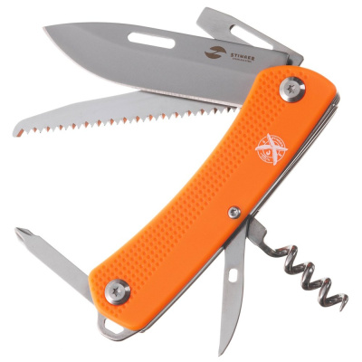 Нож перочинный Stinger 103 мм, 10 функций, оранжевый, в блистере