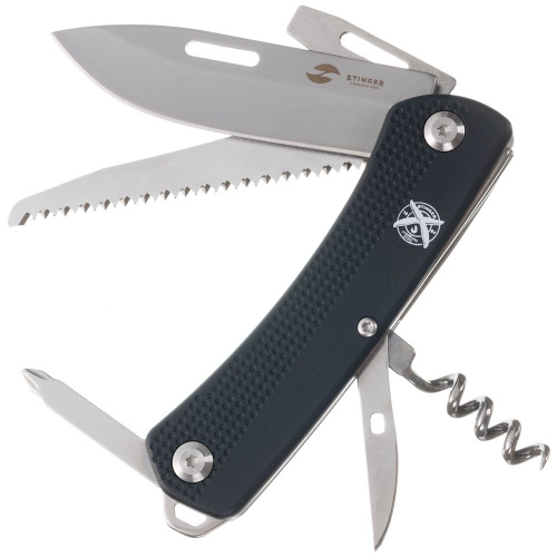 Нож перочинный Stinger 103 мм, 10 функций, черный, в блистере